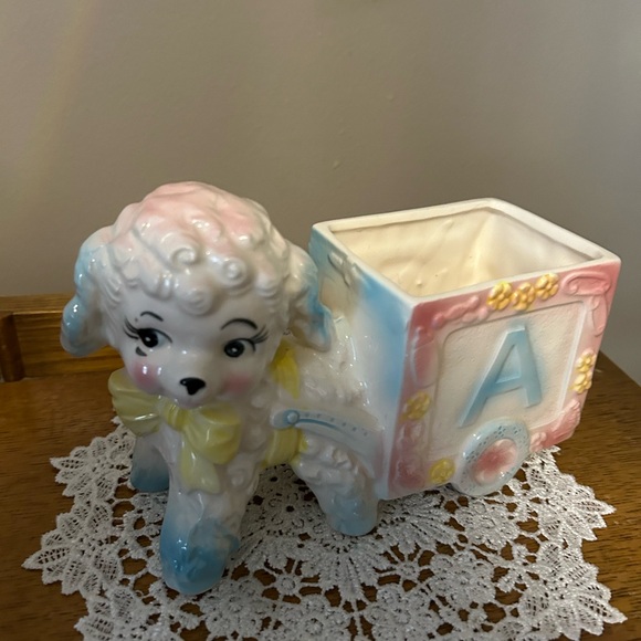 Vintage RELPO #1847 Lamb Alphabet Block Wagon Nursery Flower Planter Japan - Picture 3 of 13